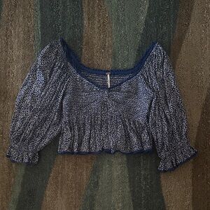 Free People Navy Floral Blouse